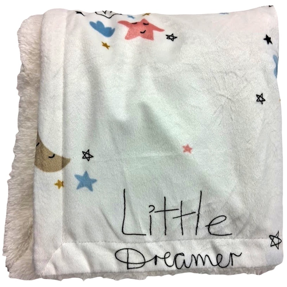 Crevent‎ Baby White Little Dreamer Blanket Sherpa Moon Stars Unisex 30x40 NWT